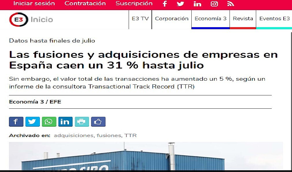 Las fusiones y adquisiciones de empresas en Espaa caen un 31 % hasta julio